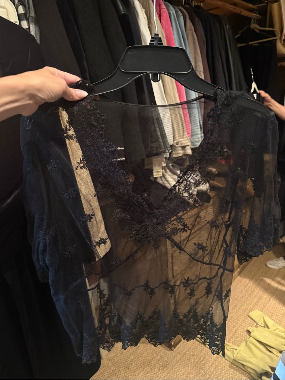 Source Unknown Sheer Black Lace V-Neck Chemise Top